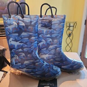 Western Chief "Light Up" Blue Shark Chase Rain Boots Kids Size 1